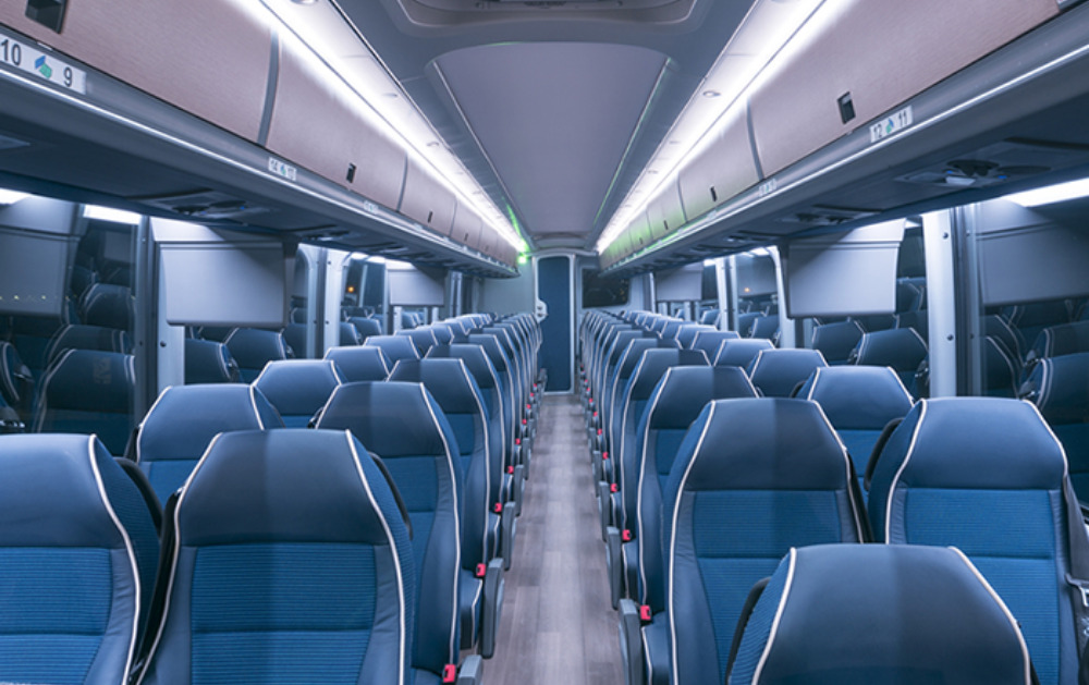 Comfortable seats of 54 seater luxury coach bus