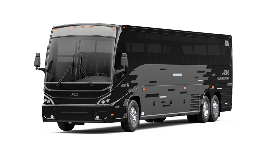 Black colored luxury bus on rent