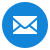 Blue and white icon of circled envelope